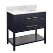 36" Robertson Vanity Cabinet - Midnight Navy Blue- Carrara Marble- 8" Drillings - Rec UM Sink, , large image number 0