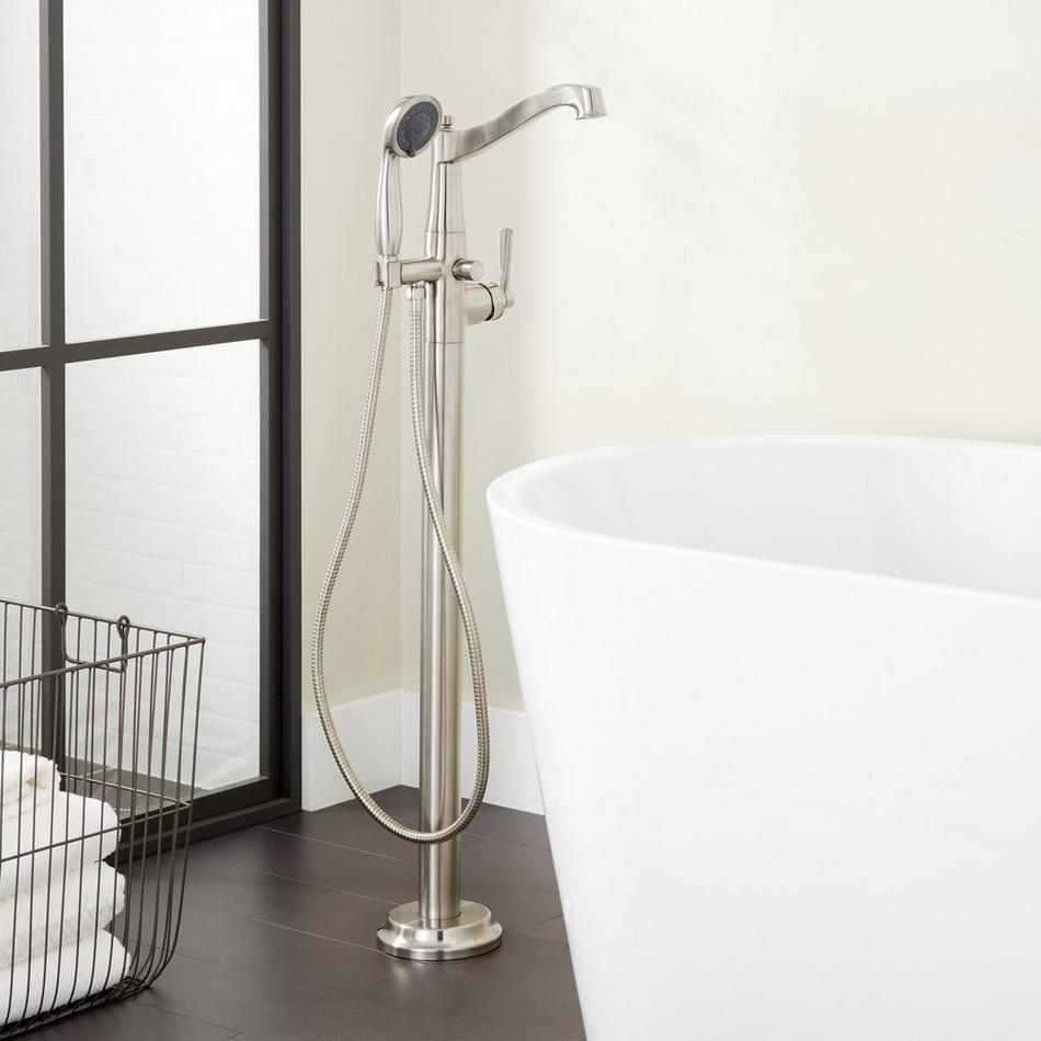 Pendleton Freestanding Tub Faucet with Hand Shower and Rough-In Valve Less Stops - Brushed Nickel, , large image number 0