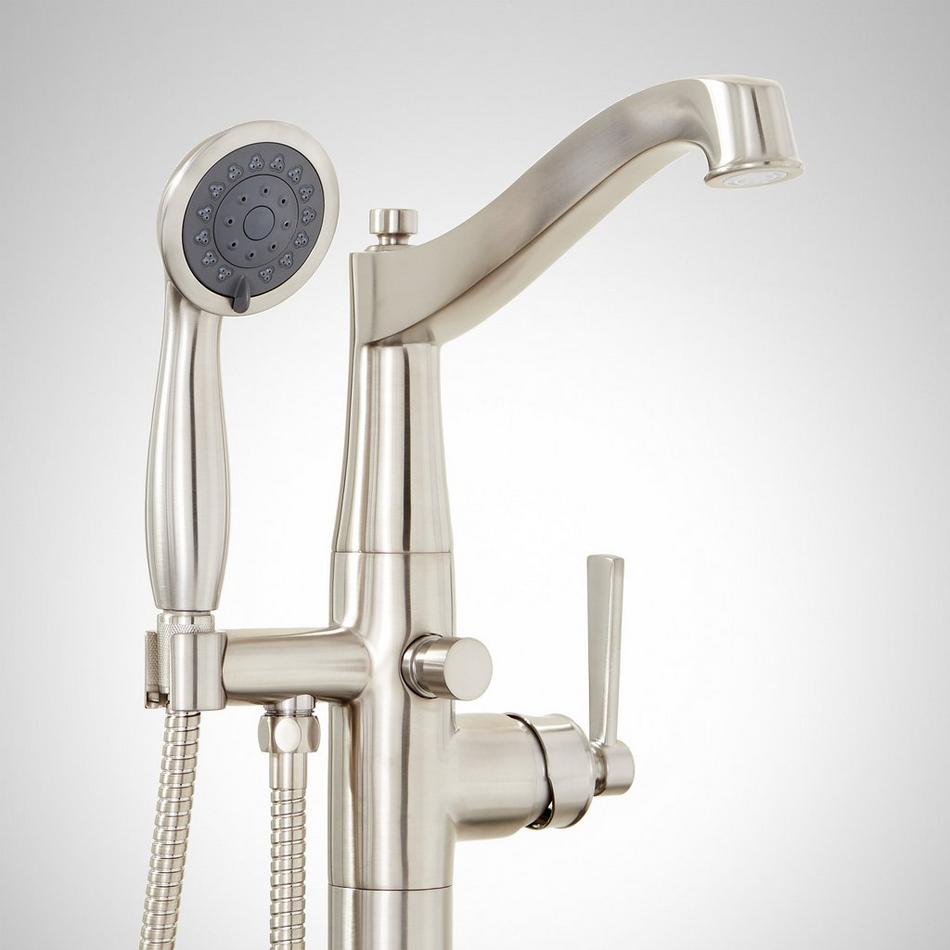 Pendleton Freestanding Tub Faucet with Hand Shower and Rough-In Valve Less Stops - Brushed Nickel, , large image number 1