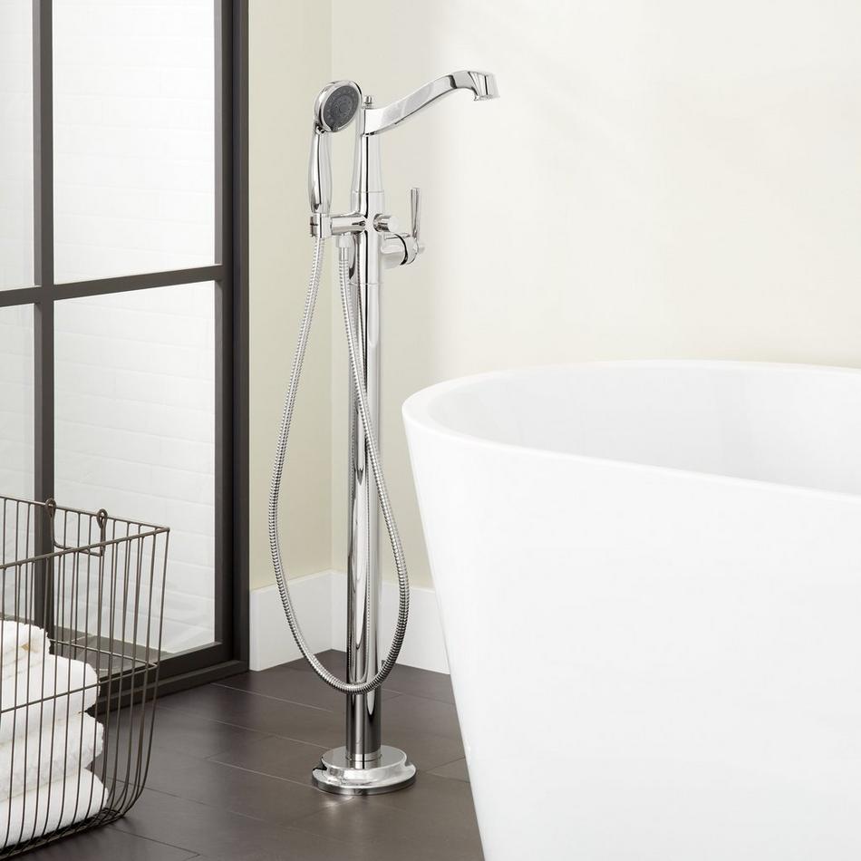 Pendleton Freestanding Tub Faucet with Hand Shower and Rough-In Valve Less Stops - Chrome, , large image number 0