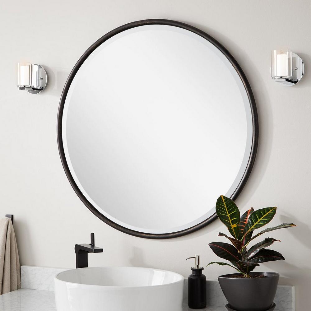Sobb Round Decorative Vanity Mirror - Black Powder Coat with Gold Gilding