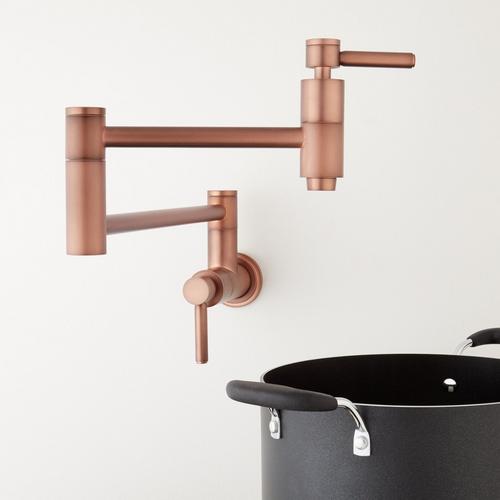 Contemporary Retractable Wall-Mount Pot Filler Faucet in Copper