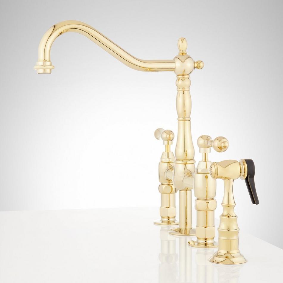 Bellevue Bridge Kitchen Faucet with Sprayer - Lever Handles - Polished Brass, , large image number 1