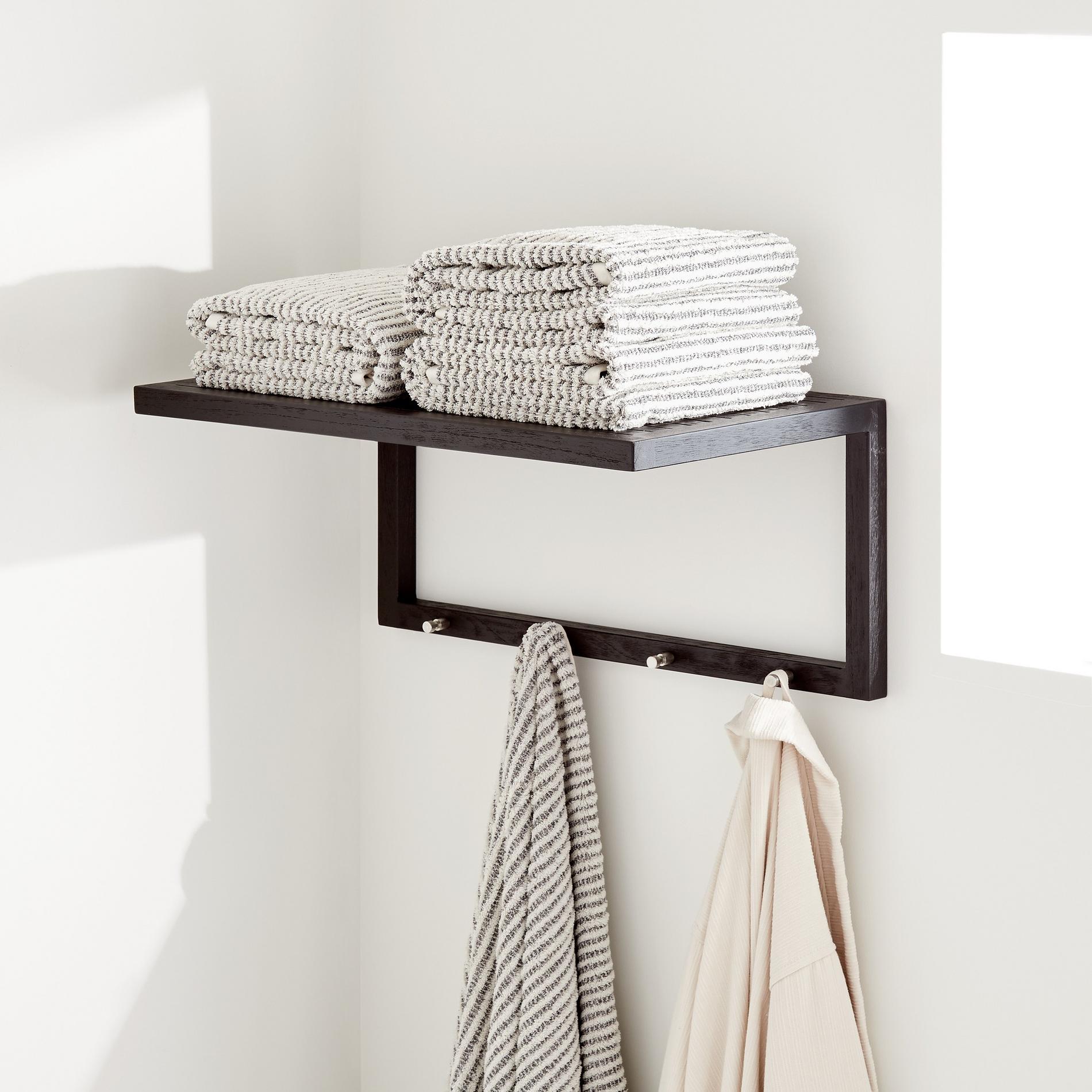 Kirana Teak Towel Rack with Hooks Black Teak Signature Hardware
