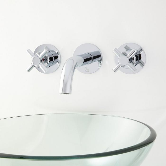 Rotunda Wall-Mount Bathroom Faucet with Cross Handles in Chrome