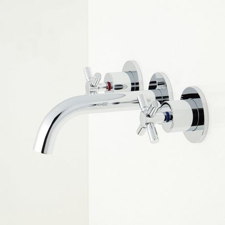 Rotunda Wall-Mount Bathroom Faucet with Cross Handles - Chrome