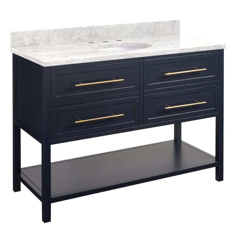 48" Robertson Mahogany Console Vanity - Midnight Navy Blue - UM Sink - Carrara Top - 8" Faucet Hole, , large image number 1