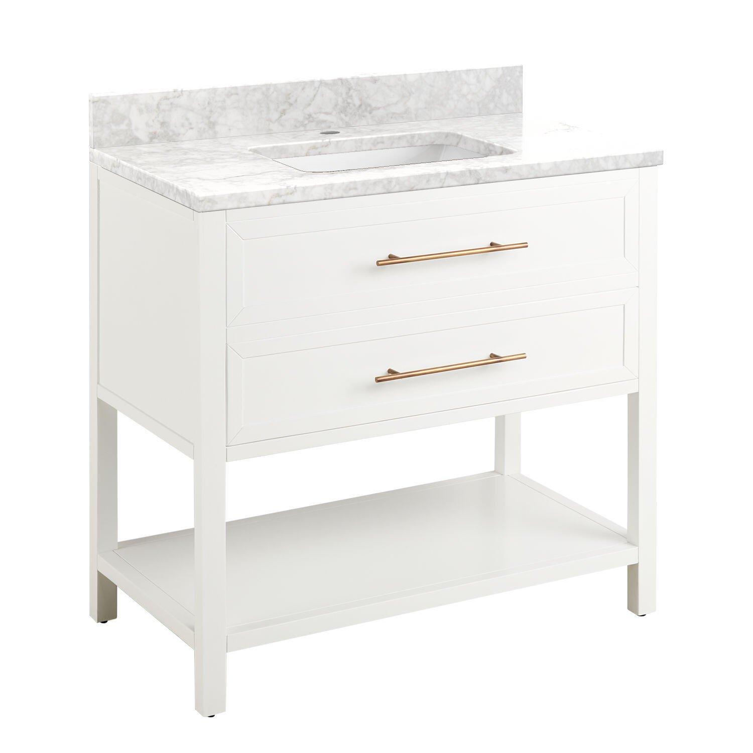 Signature Hardware Robertson 36" Free Standing Single Vanity Cabinet Set with Wood Cabinet, Vanity Top and Rectangular Undermount Sink - Thumbnail 5
