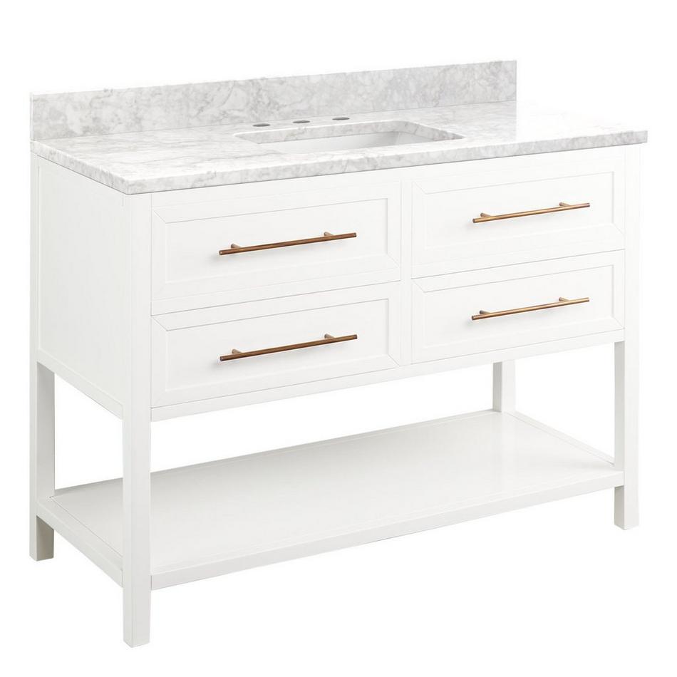 48" Robertson Vanity Cabinet - Bright White - White RUM Sink - Carrara Top - Single Hole, , large image number 1