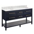 60" Robertson Mahogany Console Double Vanity - Midnight NavBlue- UM Sink - Carrara Top - 8" Faucet H, , large image number 1