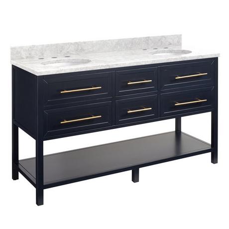 60" Robertson Mahogany Console Double Vanity for Undermount Sinks - Midnight Navy Blue