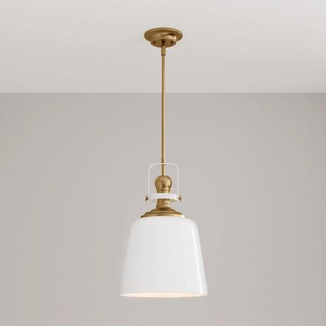 Rowher Pendant Light - Single Light - High Gloss White/Antique Brass