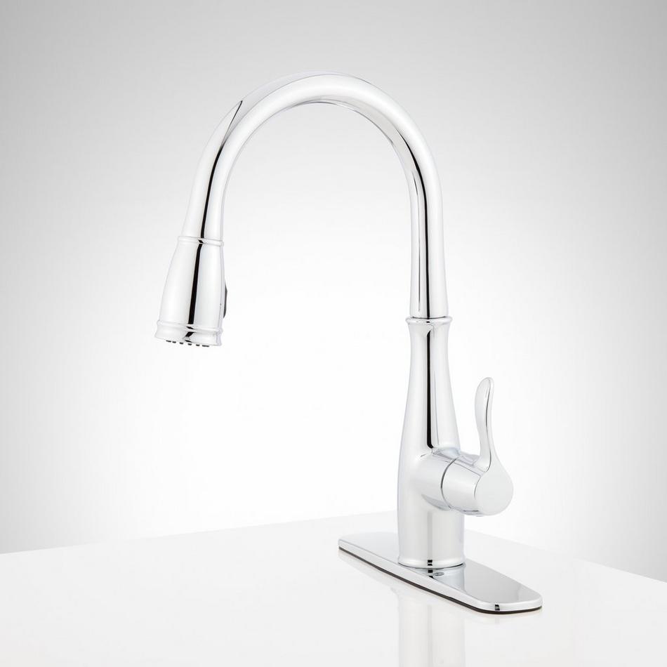 Cordelia Single-Hole Pull-Down Kitchen Faucet with Deck Plate - Chrome, , large image number 1
