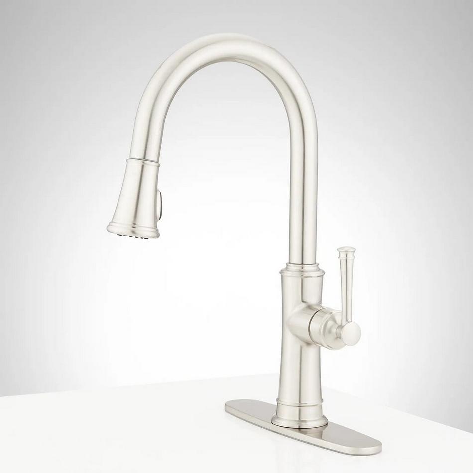 Beasley Single-Hole Pull-Down Kitchen Faucet with Deck Plate - Stainless Steel, , large image number 1
