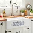 30" Braunig Fireclay Farmhouse Sink - Blue Floral Motif, , large image number 0