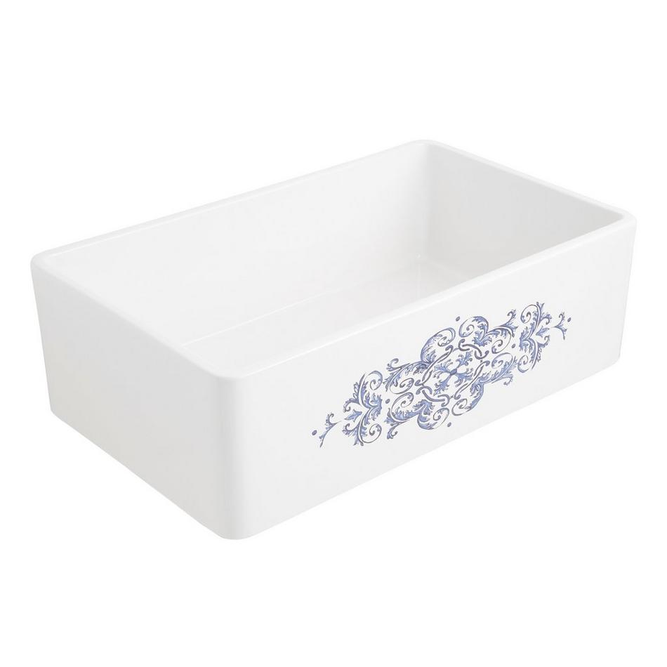 30" Braunig Fireclay Farmhouse Sink - Blue Floral Motif, , large image number 5