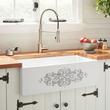 30" Braunig Fireclay Farmhouse Sink - Gray Floral Motif, , large image number 0