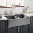33" Baylor Double-Bowl Fireclay Farmhouse Sink - Smooth Apron - Smoke Gray, , large image number 0