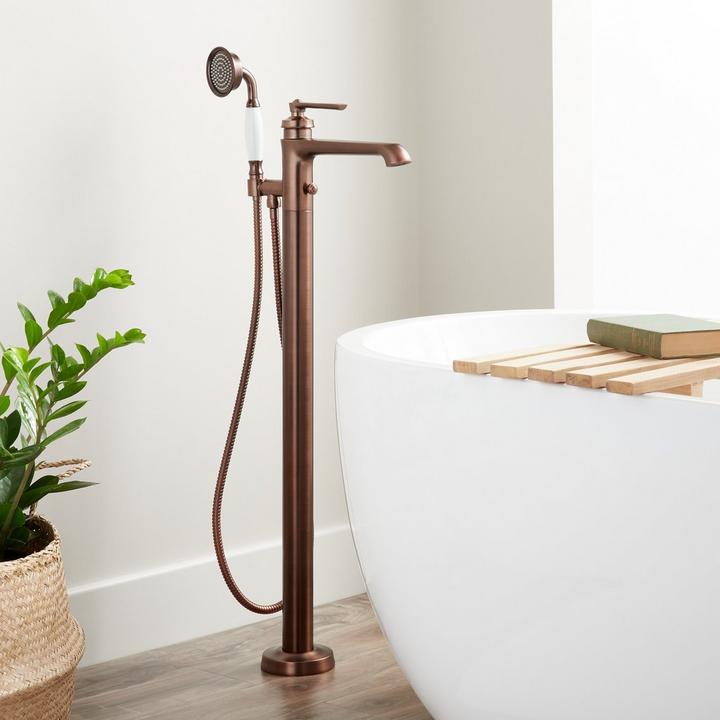 Cooper Freestanding Tub Filler with Hand Shower in Oil Rubbed Bronze for farmhouse bathroom