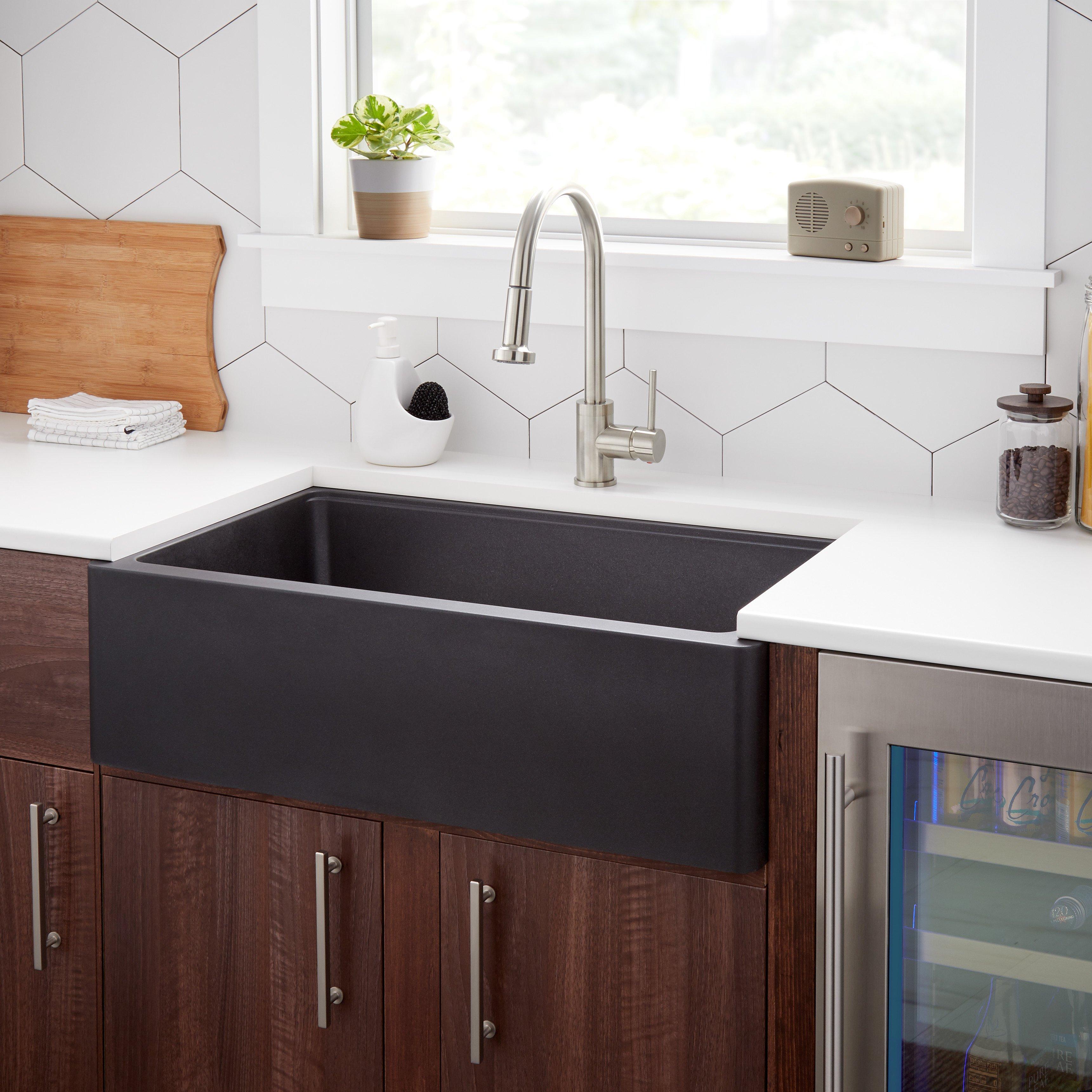 33 Black Granite Stone Farmhouse Kitchen Sink, Single Bowl, Reversibl –  The Sink Boutique
