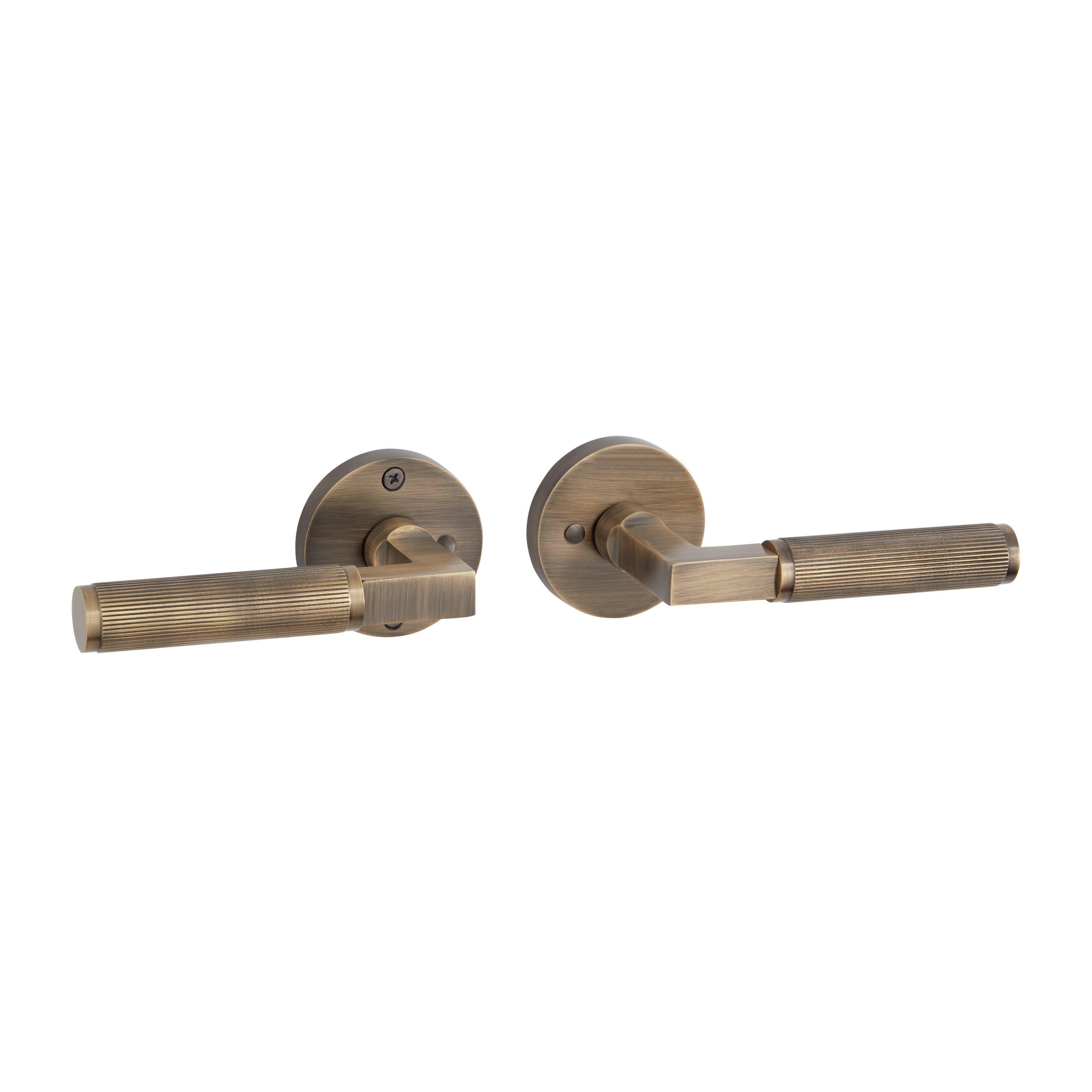 InnerSignal 2点セット Satcher Brass Privacy Interior Door Set - Lever Handle - Right
