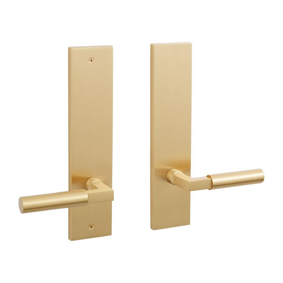 Tolland Brass Dummy Entrance Door Plate - Lever Handle - Right Hand - No Backset - Satin Brass, , large image number 0