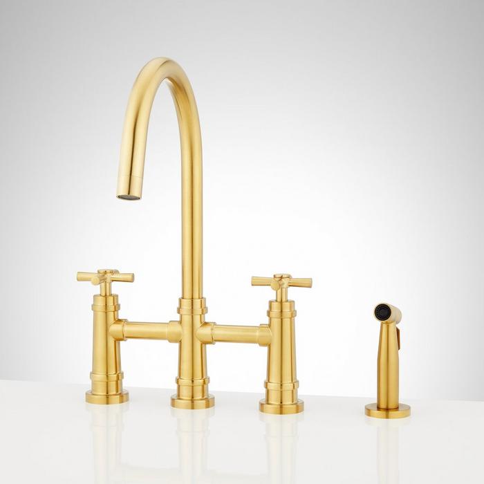 Ailey Bridge Kitchen Faucet with Side Spray - Brushed Gold