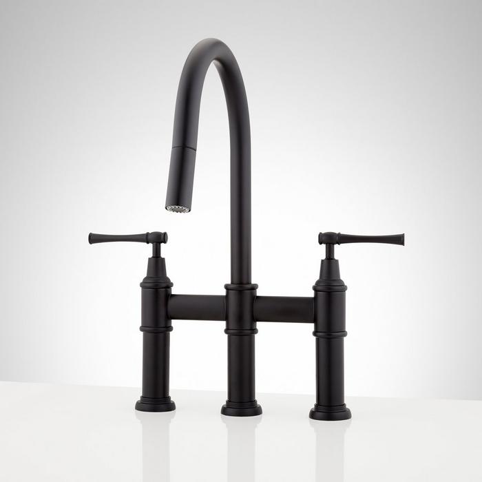 Hurston Pull-Down Bridge Kitchen Faucet - Matte Black