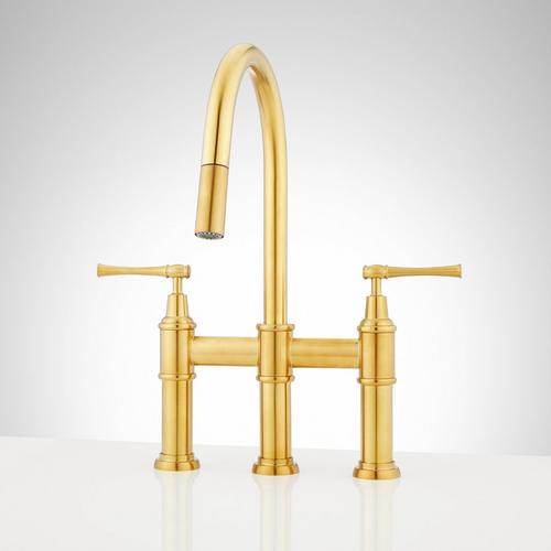 Hurston Pull-Down Bridge Kitchen Faucet - Brushed Gold