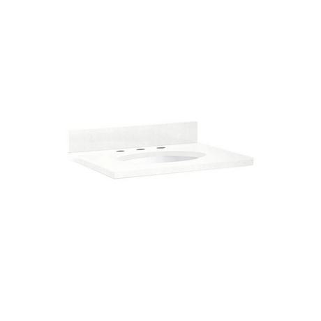 25" x 22" 3cm Quartz Vanity Top for Undermount Sink - 8" Faucet Holes - Feathered White - White Sink