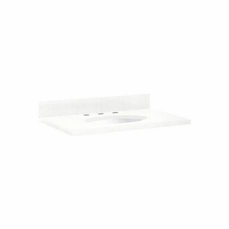 31" x 22" 3cm Quartz Vanity Top for Undermount Sink - 8" Faucet Holes - Feathered White - White Sink