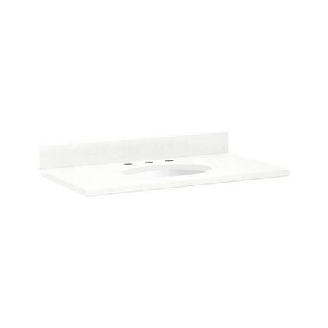 37" x 22" 3cm Quartz Vanity Top for Undermount Sink - 8" Faucet Holes - Feathered White - White Sink