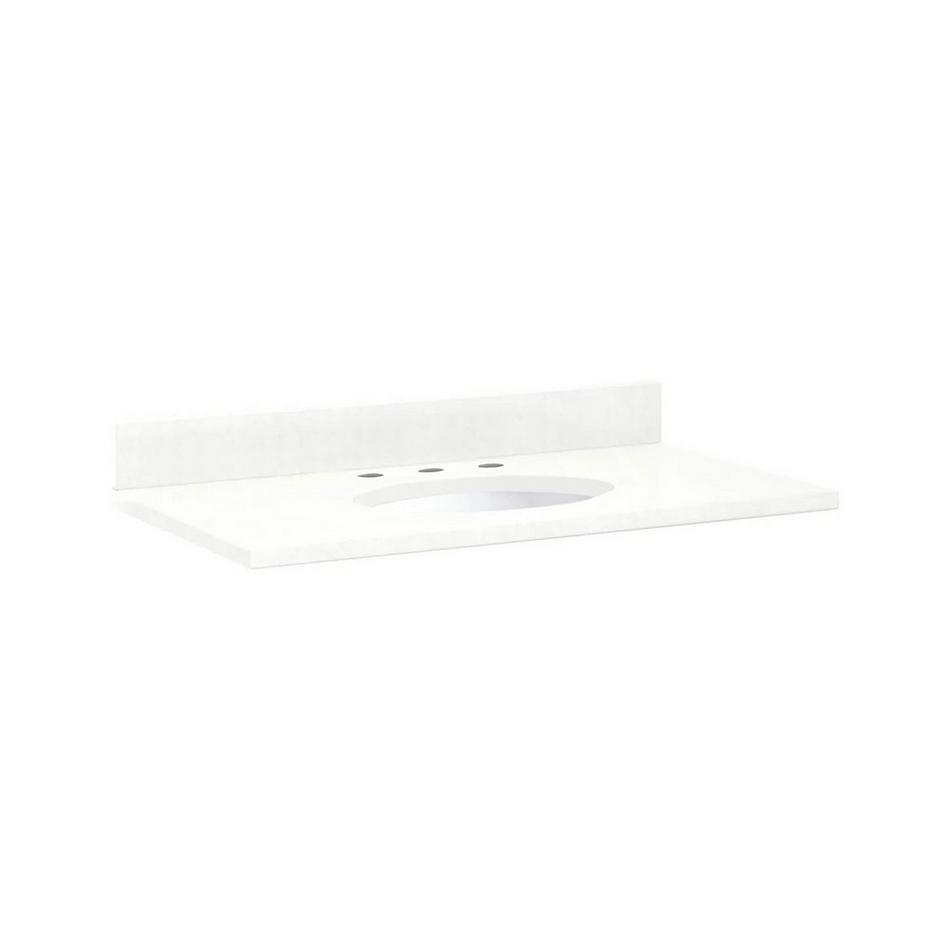 37" x 22" 3cm Quartz Vanity Top for Undermount Sink - 8" Faucet Holes - Feathered White - White Sink, , large image number 0
