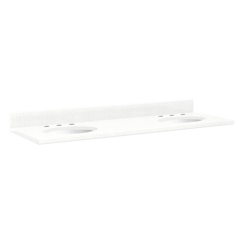61" x 22" x 3cm Quartz Vanity Top w/ Backsplash - 8" Faucet Holes - Double Sink 18 Cutouts - Undermo, , large image number 0