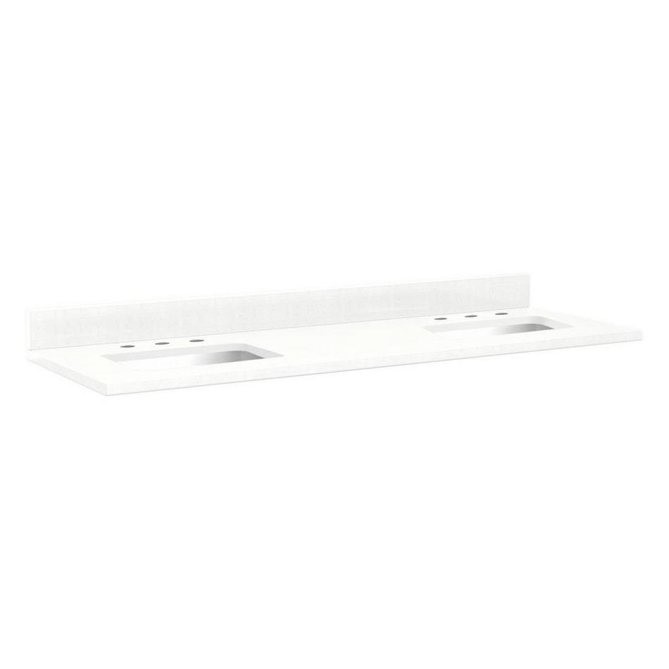 61"x22" 3cm Quartz Vanity Top Rect UndermountWhiteSinks-8"FaucetHoles-36"DrainCenters-FeatheredWhite, , large image number 0