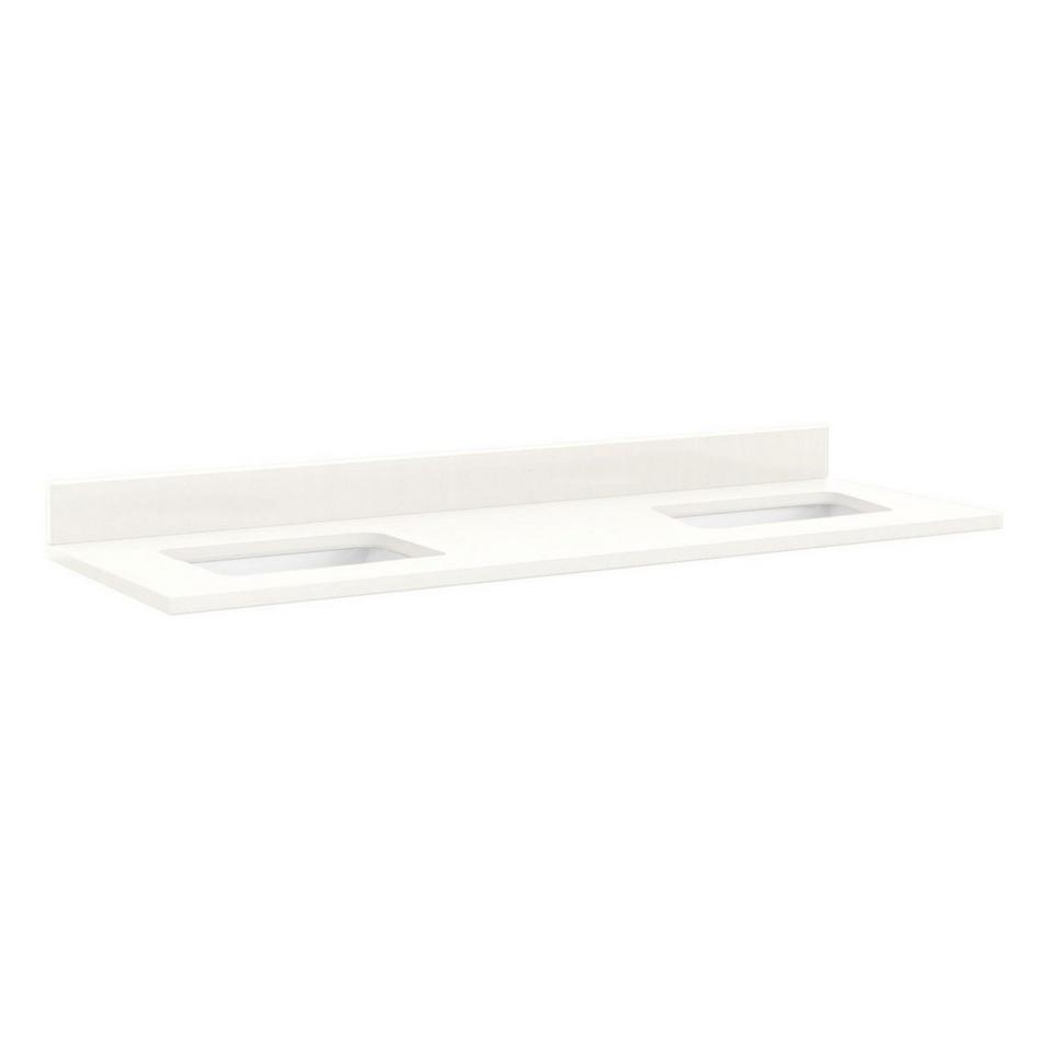 61" x 22" x 3cm Quartz Vanity Top w/ Backsplash - No Faucet Holes - Double Sink 2004 Cutouts - Under, , large image number 0