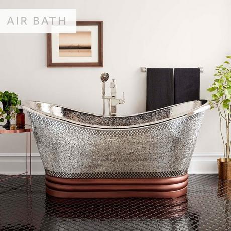 71" Anastasia Mosaic Nickel-Plated Copper Double-Slipper Tub - Air Bath