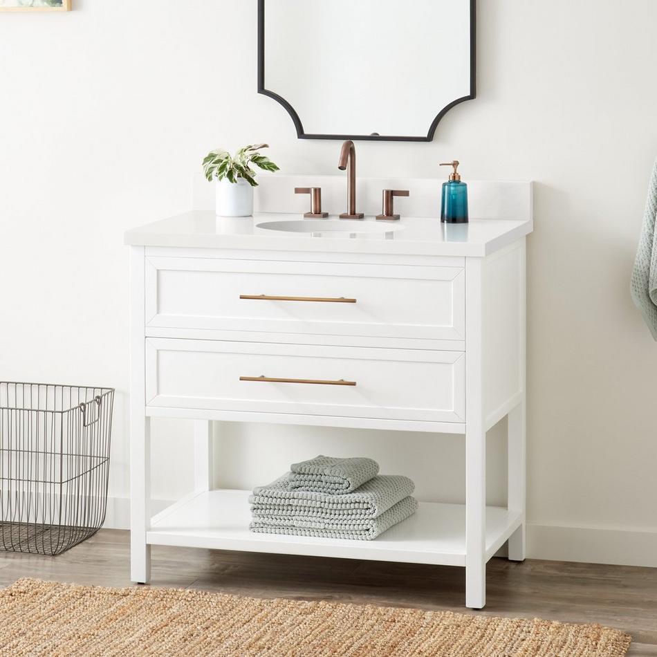 36" Robertson Vanity Cabinet - Bright White - Arctic White 8" Holes - Undermount Sink, , large image number 0