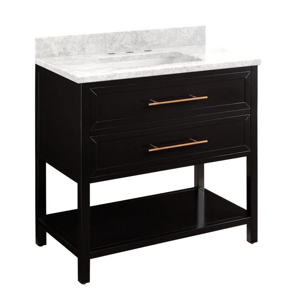 36" Robertson Console Vanity - Black - Carrara 8" Holes - RUM Sink, , large image number 0