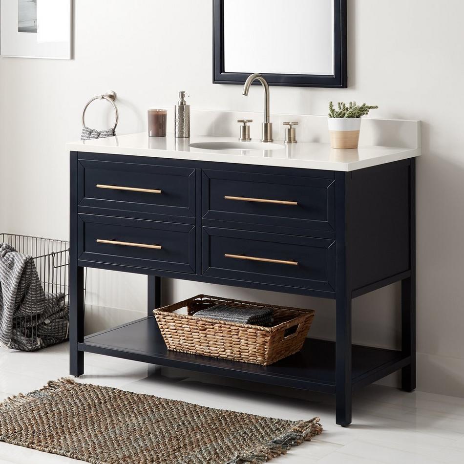 48" Robertson Mahogany Console Vanity - Midnight Navy - Arctic White 8" Holes - UM Sink, , large image number 0