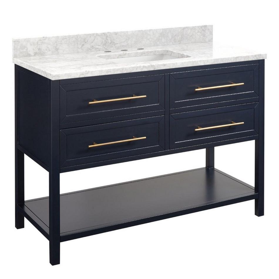 48" Robertson Mahogany Console Vanity - Midnight Navy Blue - Carrara 8" Holes - RUM Sink, , large image number 0