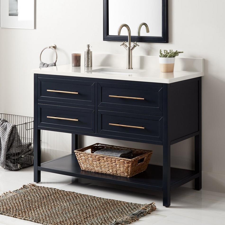 48" Robertson Mahogany Console Vanity - Midnight Navy Blue - Arctic White 1 Hole - RUM Sink, , large image number 0