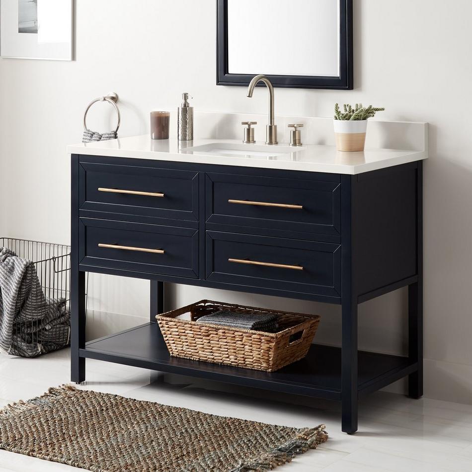 48" Robertson Mahogany Console Vanity - Midnight Navy Blue - Arctic White 8" Holes - RUM Sink, , large image number 0
