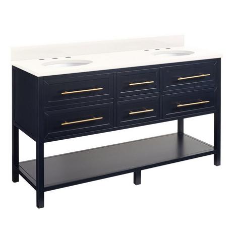 60" Robertson Mahogany Console Double Vanity for Undermount Sinks - Midnight Navy Blue