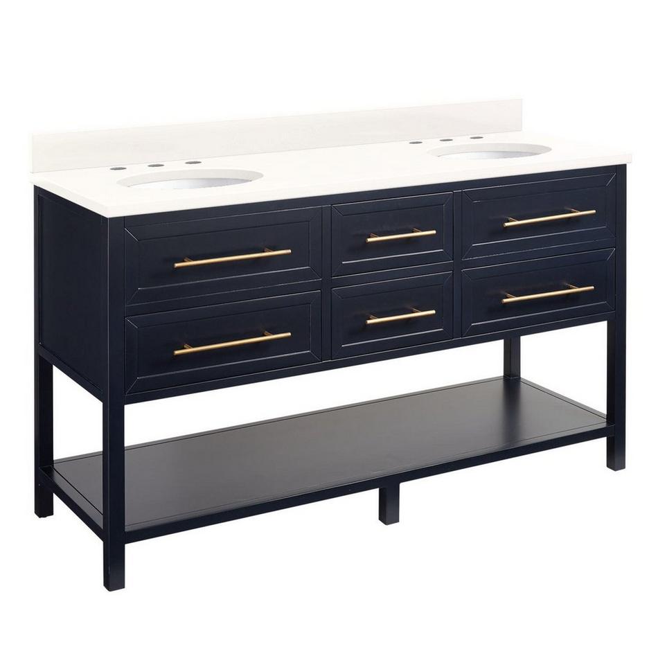 60" Robertson Mahogany Console Double - Midnight Navy - Arctic White 8" Holes - UM Sink, , large image number 1