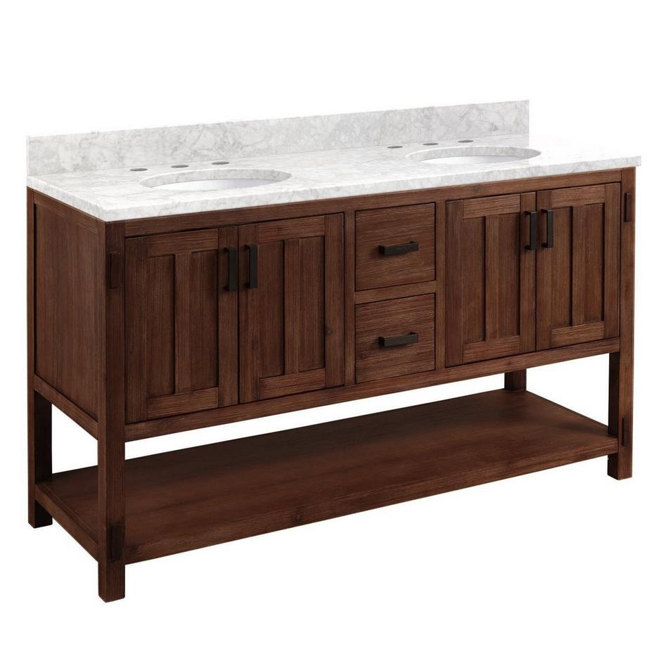 60" Morris Console Double Vanity Cabinet - Carrara 8" Holes - UM Sink, , large image number 0