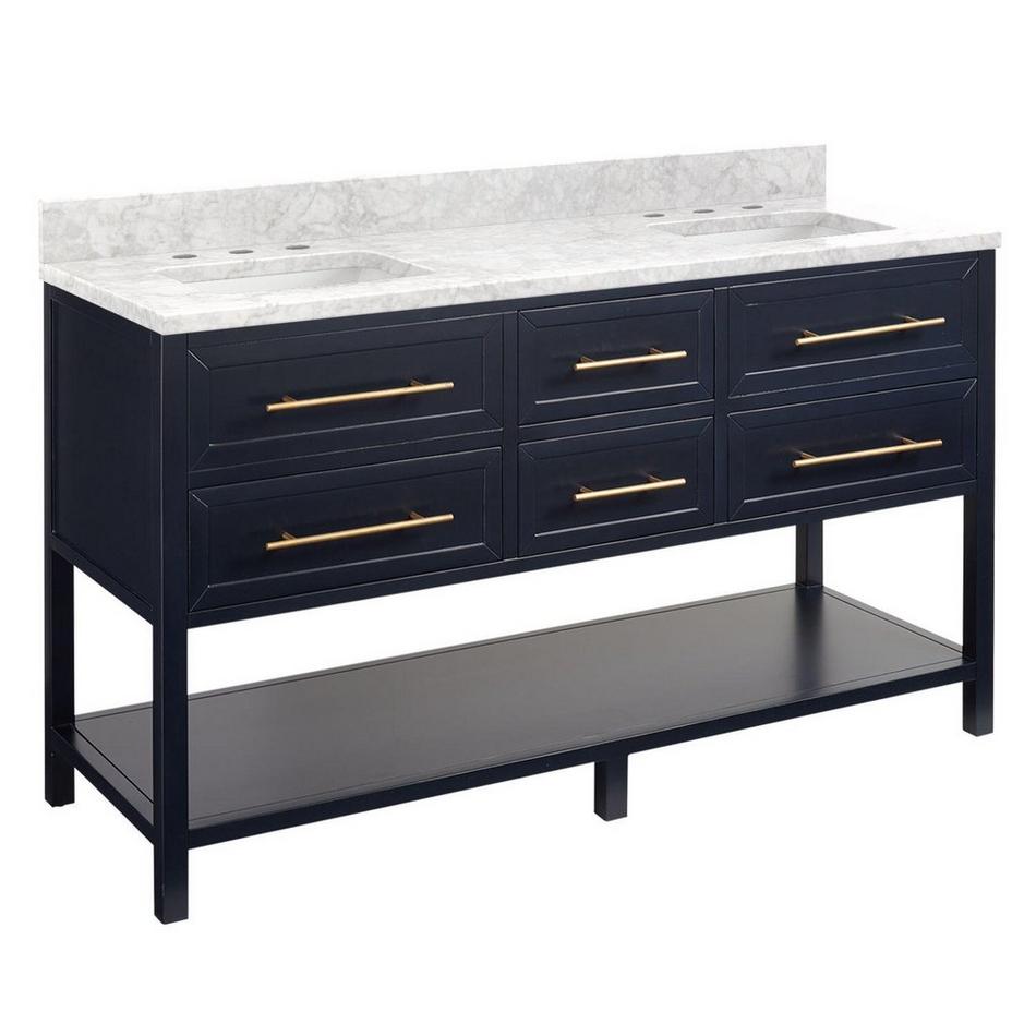 60" Robertson Mahogany Console Double - Midnight Navy - Carrara 8" Holes - RUM Sink, , large image number 0