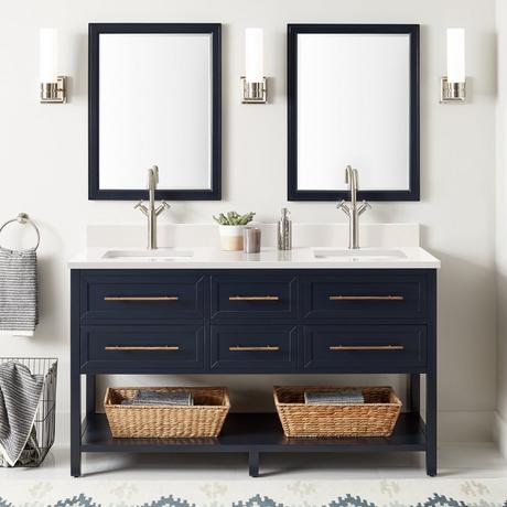 60" Robertson Mahogany Console Double Vanity for Rectangular Undermount Sinks - Midnight Navy Blue
