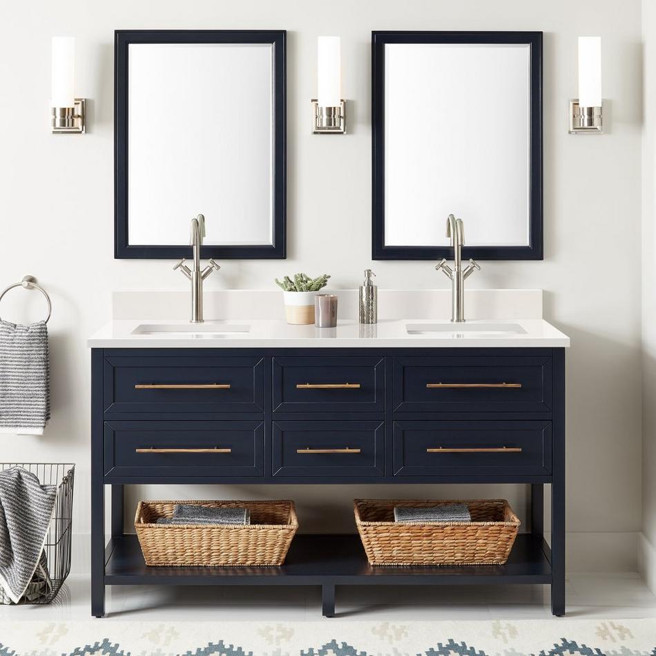 60" Robertson Mahogany Console Double - Midnight Navy - Arctic White 1 Hole Centered - RUM Sink, , large image number 0