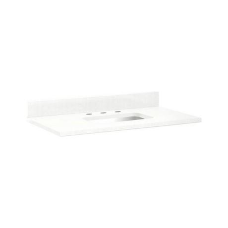 37" x 22" 3cm Quartz Vanity Top for Rectangular Undermount Sink - Feathered White - White Sink
